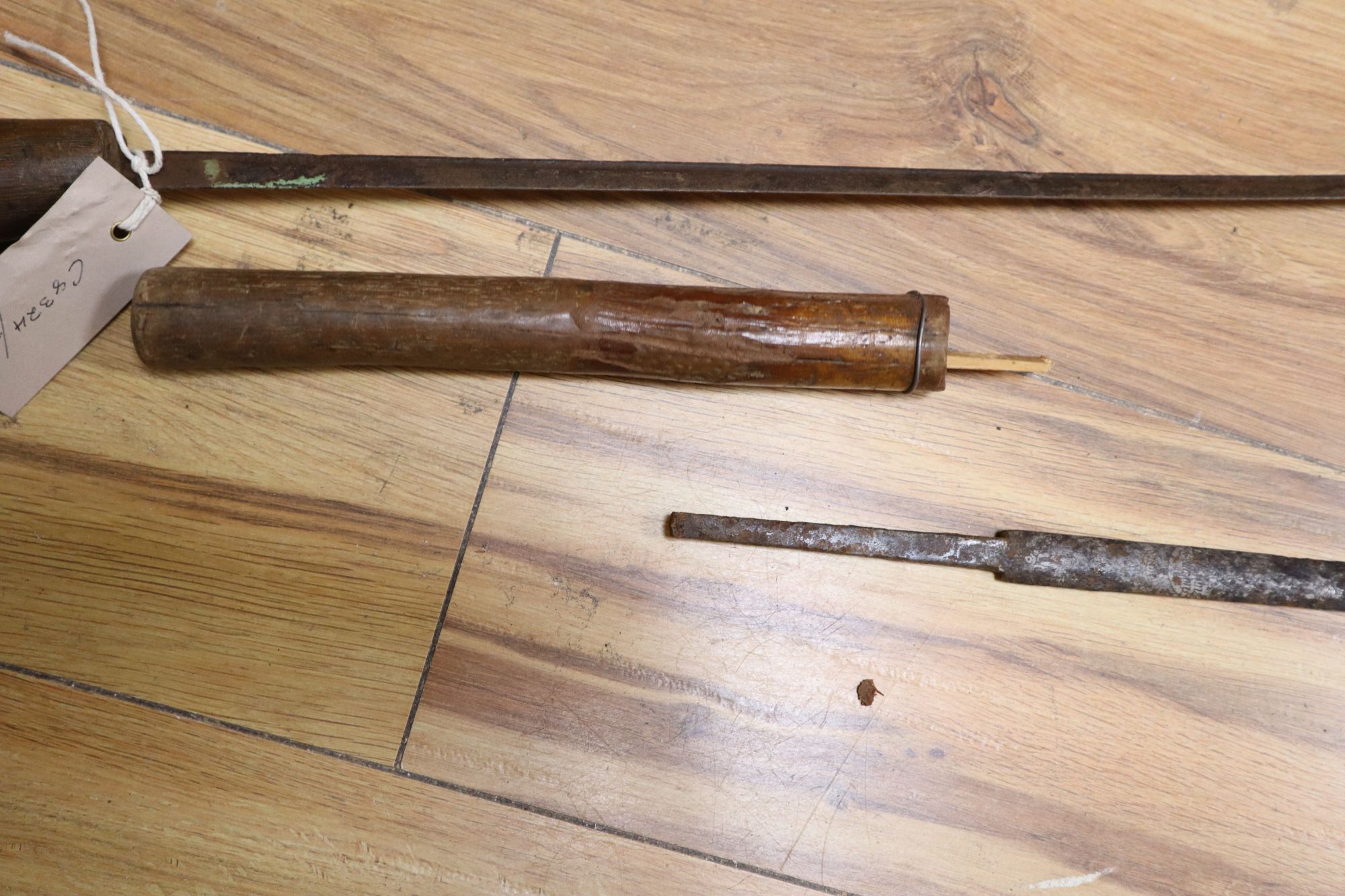 Two bamboo sword sticks, longest 94cm